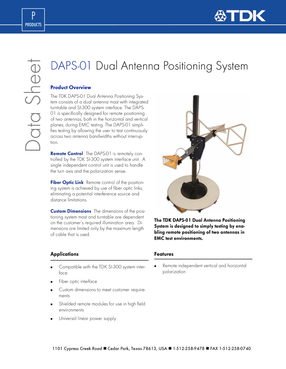 TDK DAPS-01 dimensions Applications, Features 