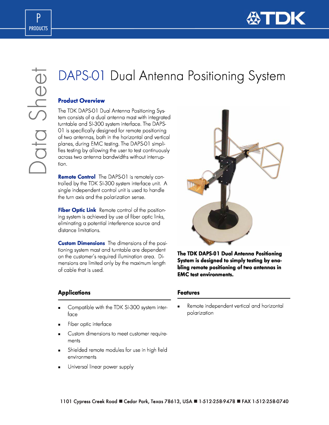 TDK dimensions DAPS-01 Dual Antenna Positioning System, Applications, Features, Data, Sheet, Product Overview 