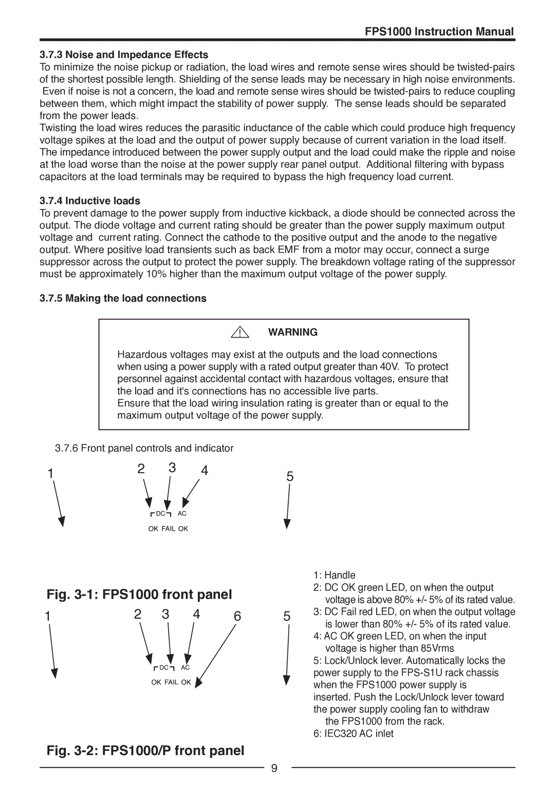 TDK FPS-T1U, FPS1000-12, FPS-S1U, FPS1000-48 manual Noise and Impedance Effects, Inductive loads, Making the load connections 