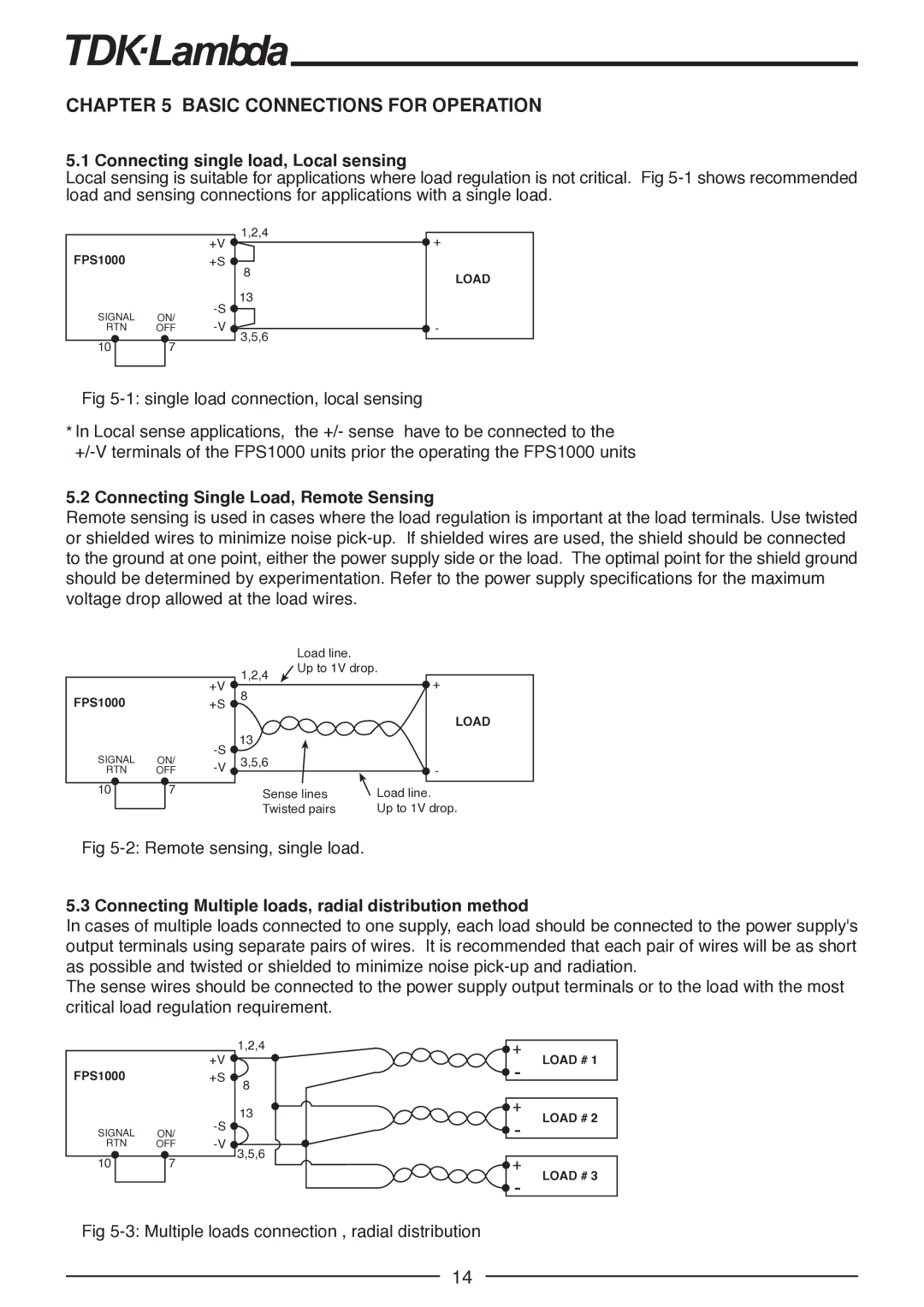 TDK FPS1000-24, FPS-T1U, FPS1000-12, FPS-S1U manual Basic Connections for Operation, Connecting single load, Local sensing 