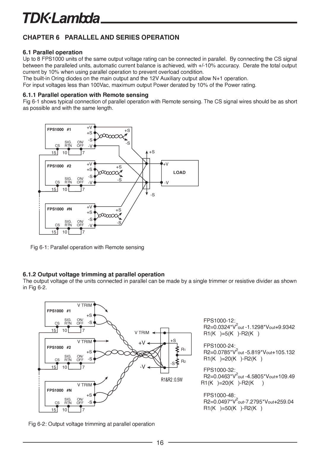 TDK FPS1000-12, FPS-T1U, FPS-S1U, FPS1000-48 manual Parallel and Series Operation, Parallel operation with Remote sensing 