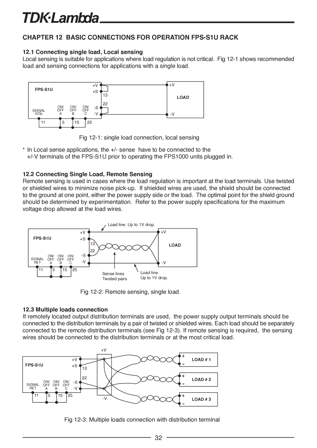 TDK FPS1000-24, FPS-T1U, FPS1000-12, FPS1000-48 manual Basic Connections for Operation FPS-S1U Rack, Multiple loads connection 