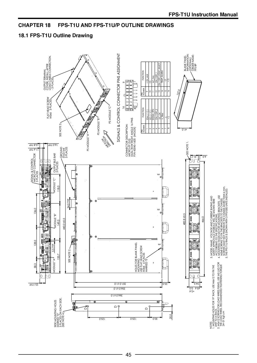 TDK FPS1000-12, FPS-S1U, FPS1000-48, FPS1000-32, FPS1000-24 manual FPS-T1U and FPS-T1U/P Outline Drawings 