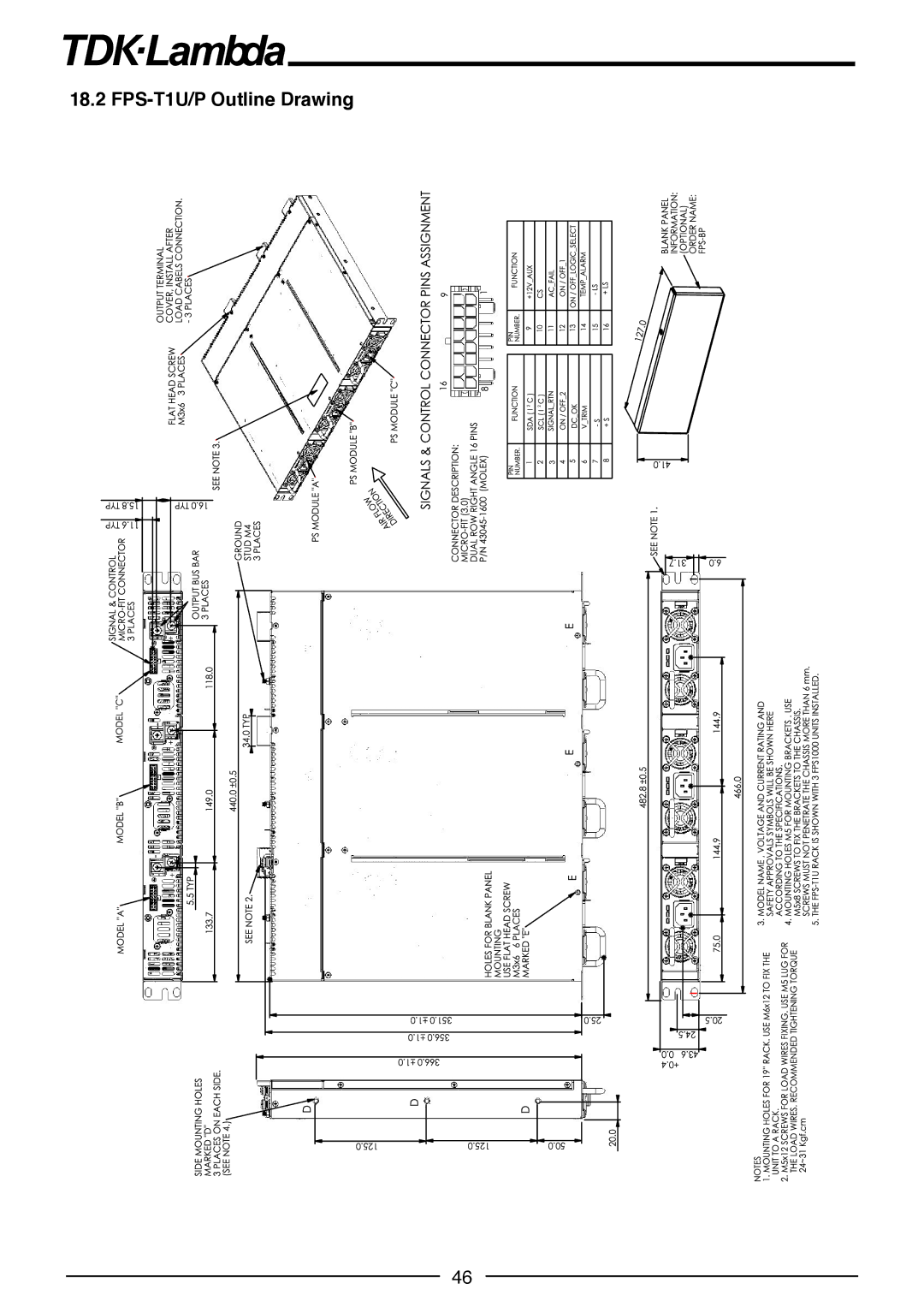 TDK FPS1000-12, FPS-S1U, FPS1000-48, FPS1000-32, FPS1000-24 manual FPS-T1U/P Outline Drawing 