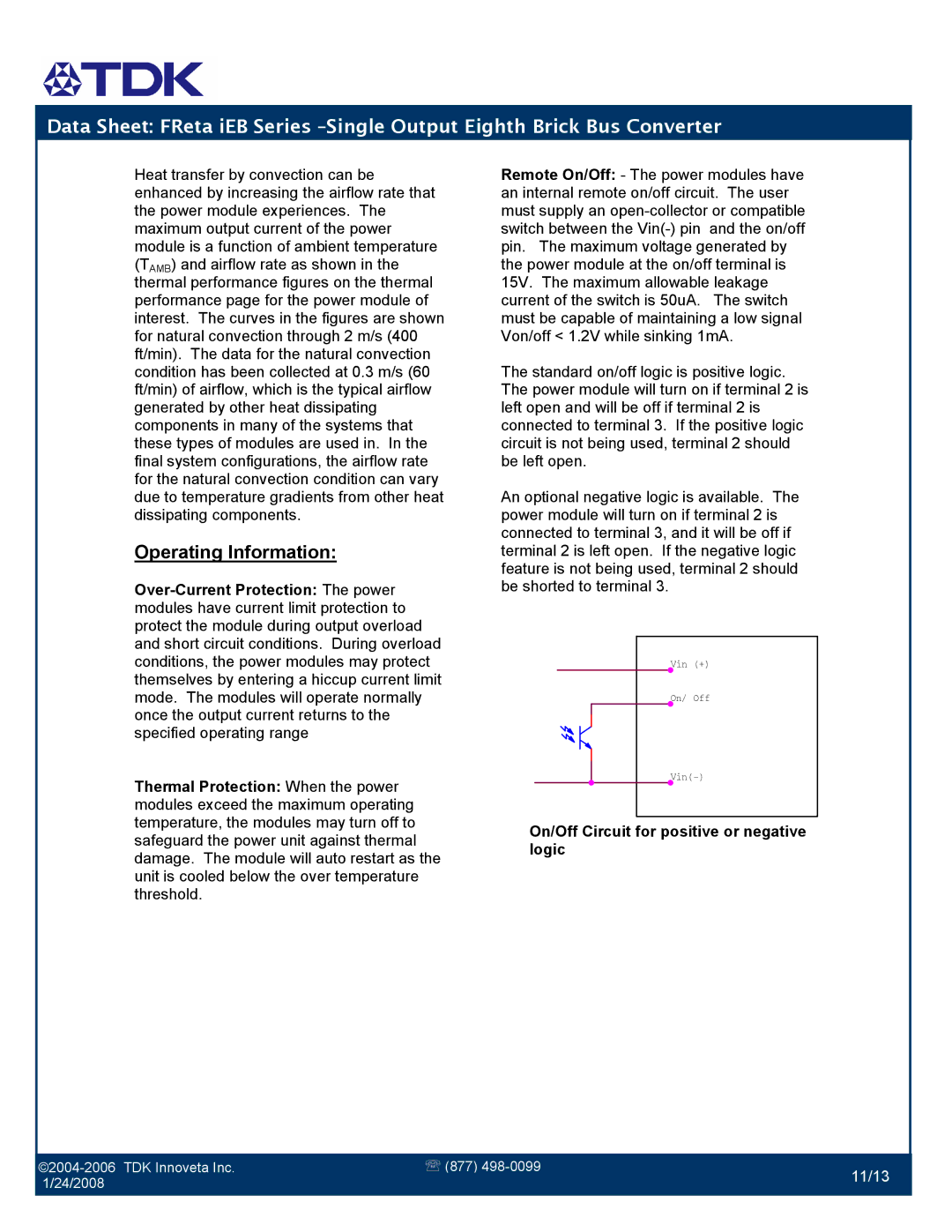 TDK FReta Series manual Operating Information 