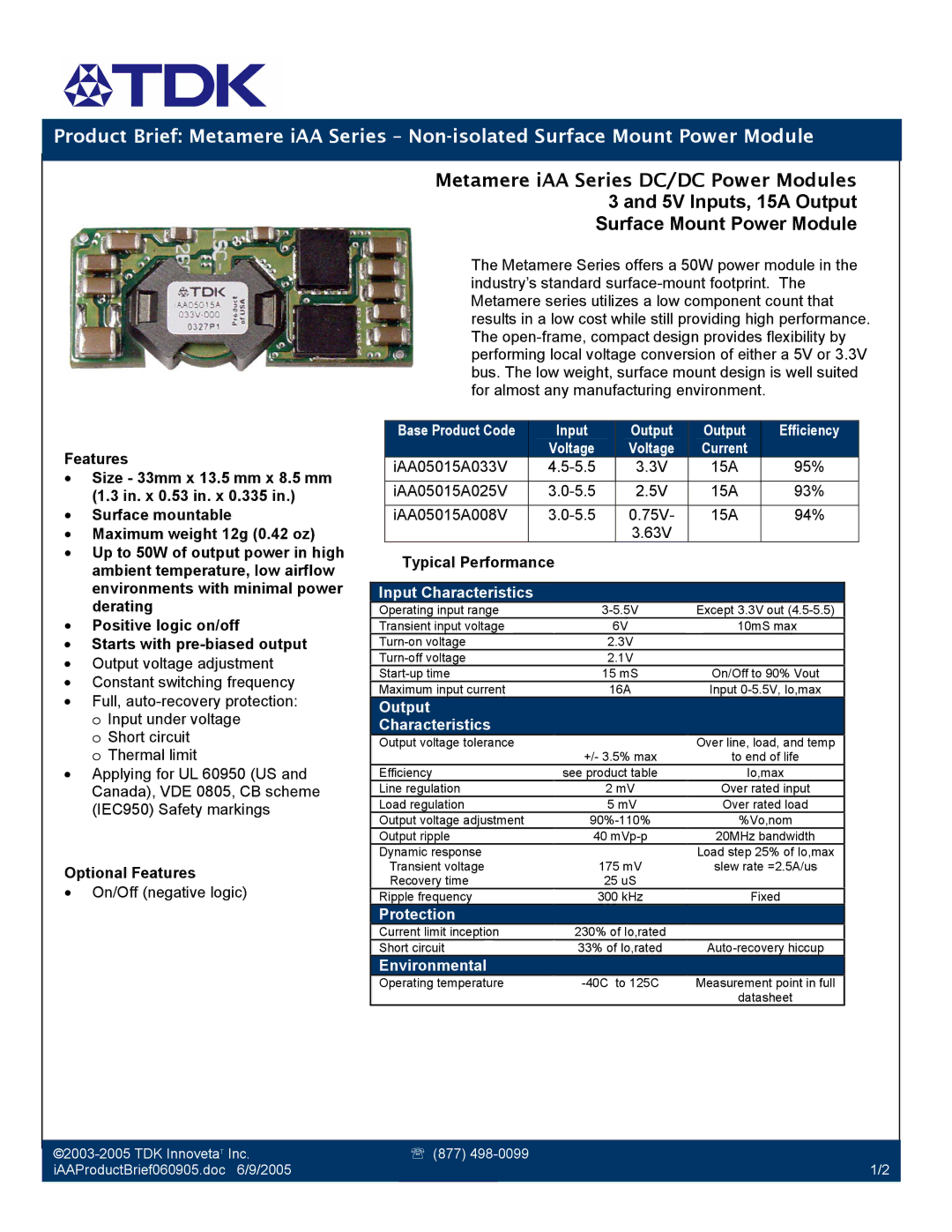 TDK iAA Series manual Base Product Code Input Output, Efficiency, Voltage Current, Input Characteristics, Protection 