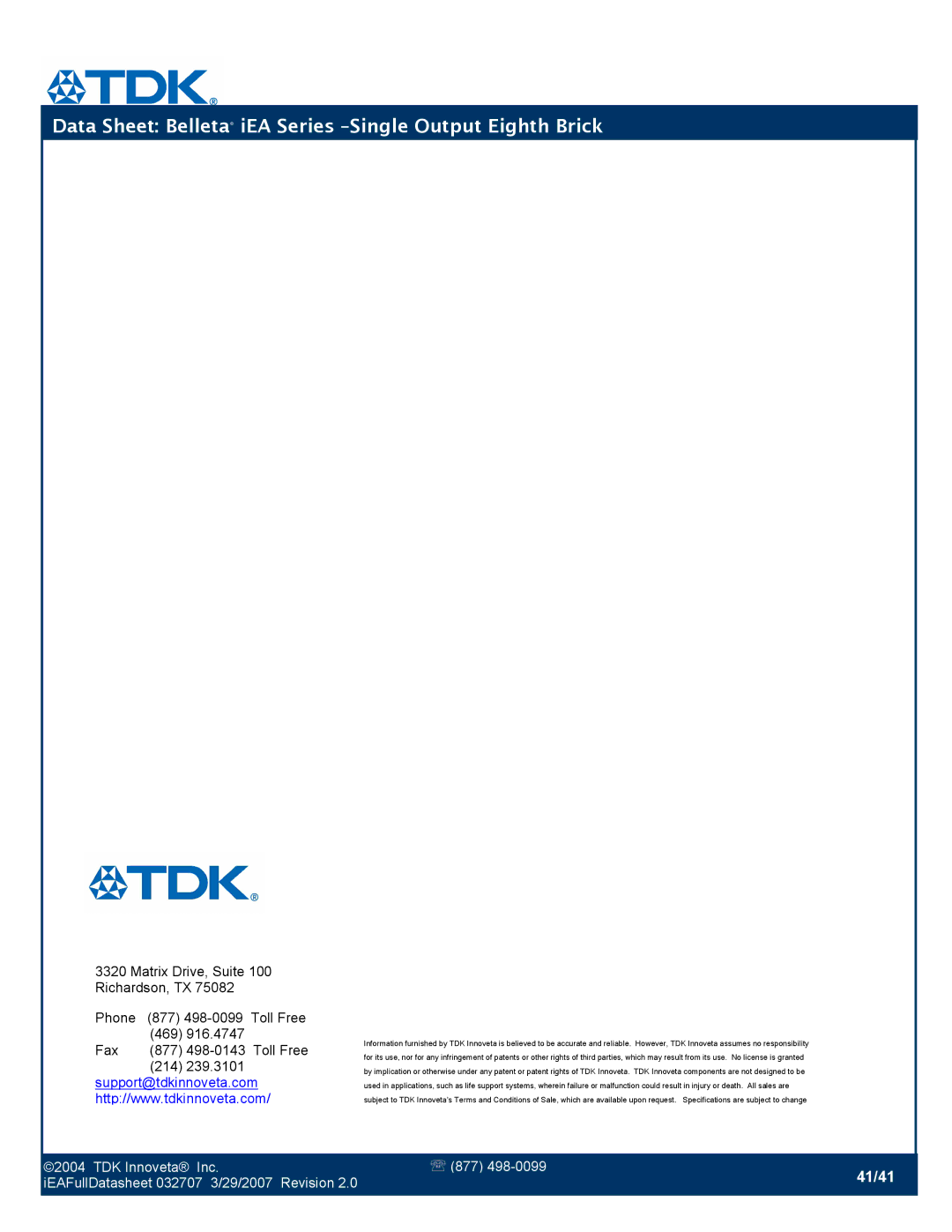 TDK iEA Series manual 41/41 