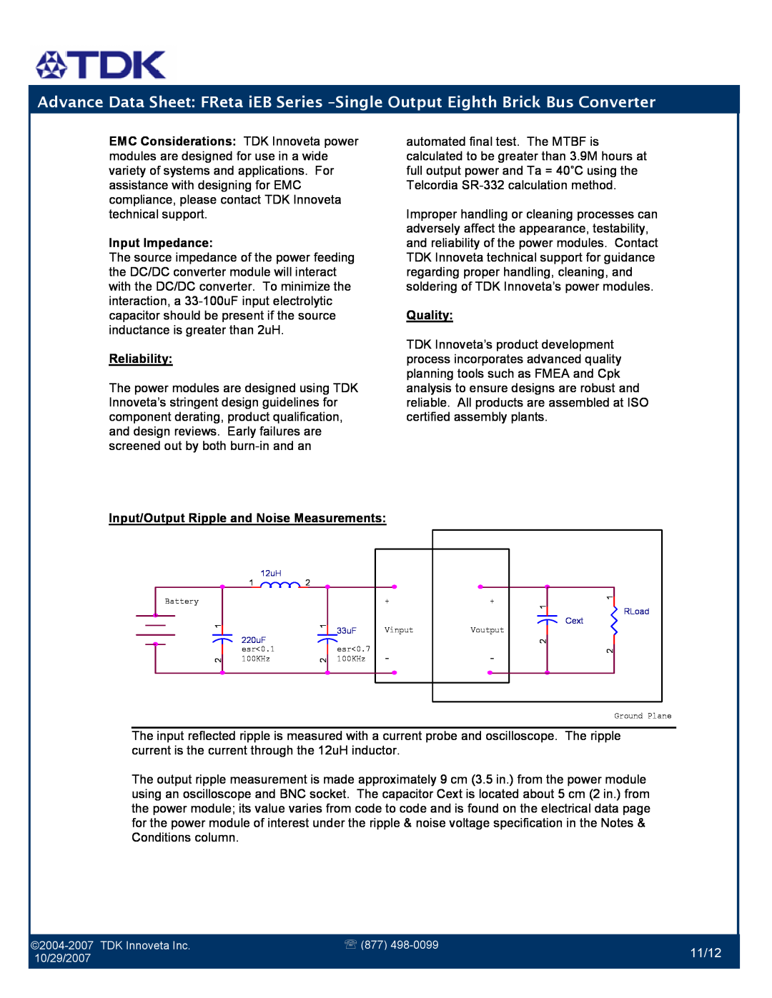 TDK iEB Series manual 11/12, Input Impedance 
