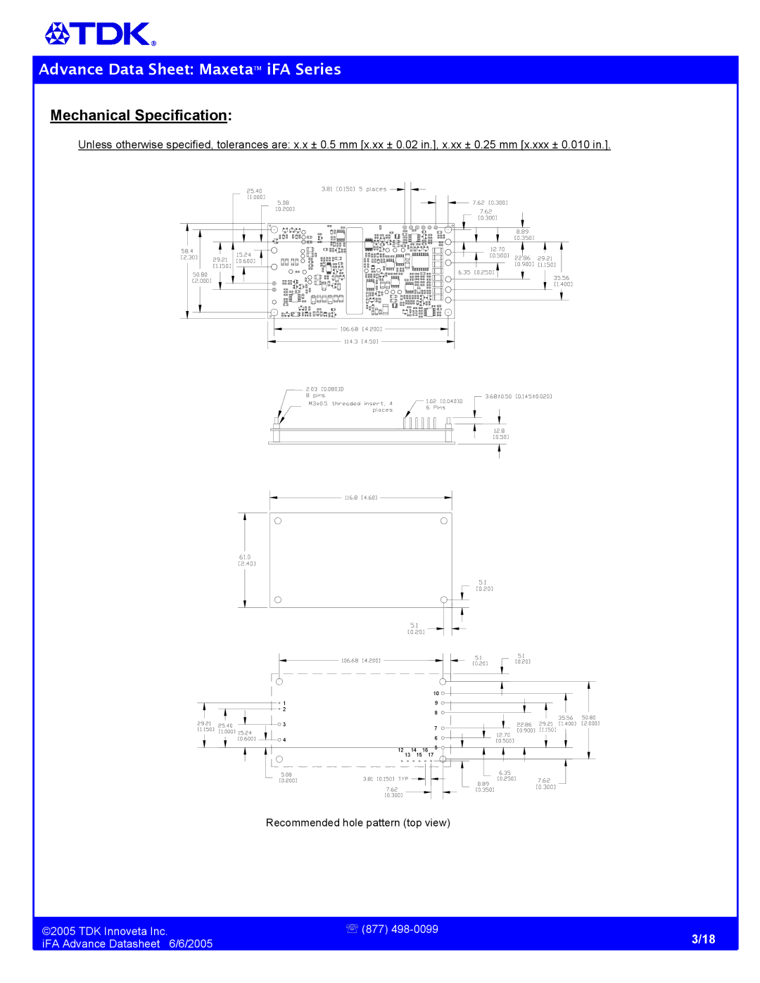 TDK iFA Series manual Mechanical Specification 