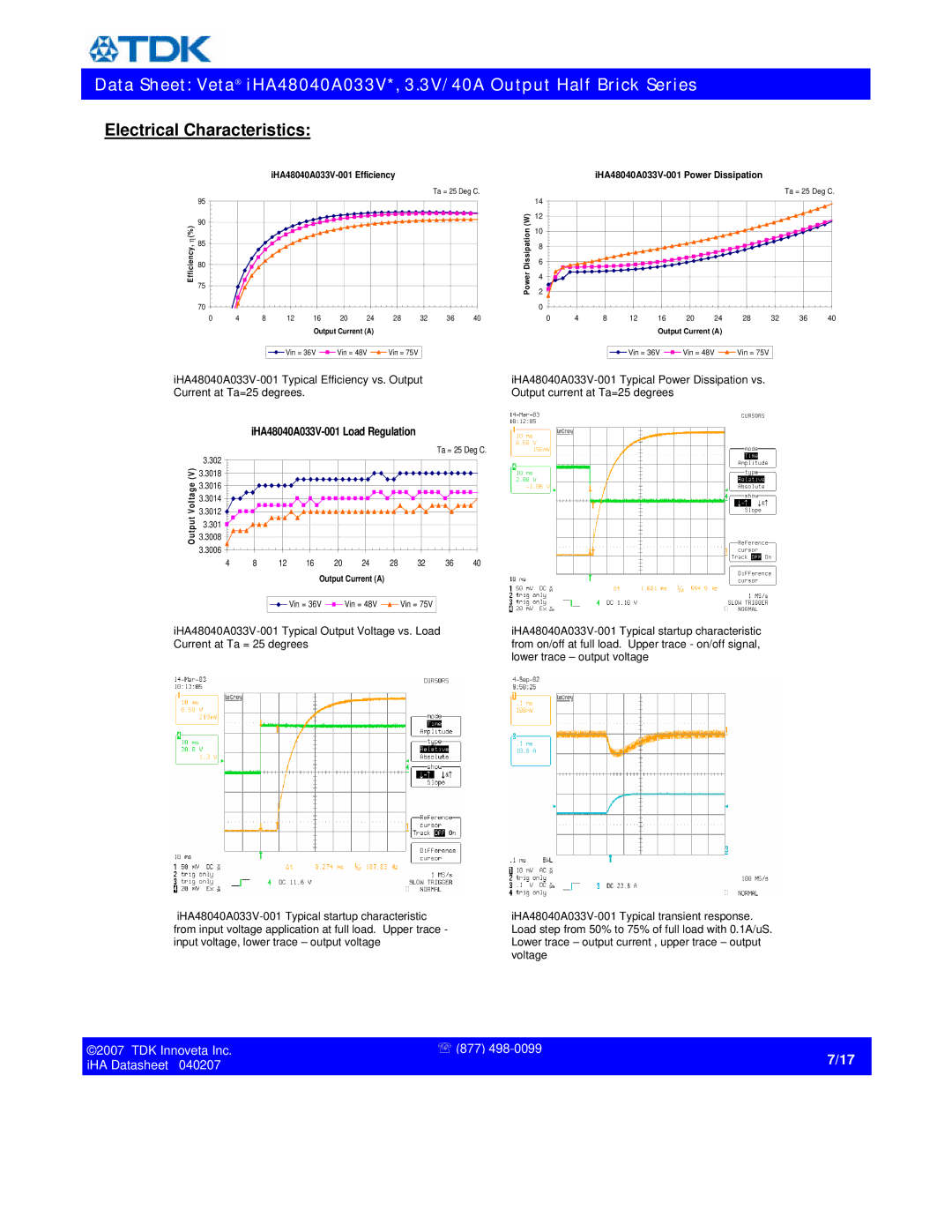 TDK iHA48040A033V* specifications Electrical Characteristics, IHA48040A033V-001 Load Regulation 