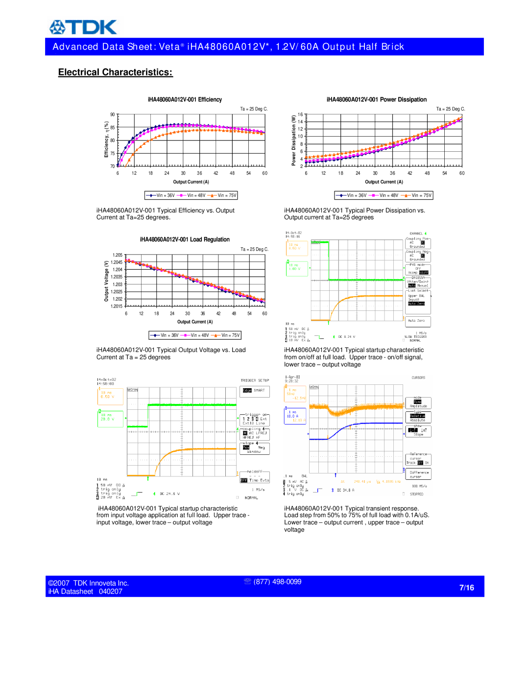 TDK iHA48060A012V specifications Electrical Characteristics, IHA48060A012V-001 Efficiency 