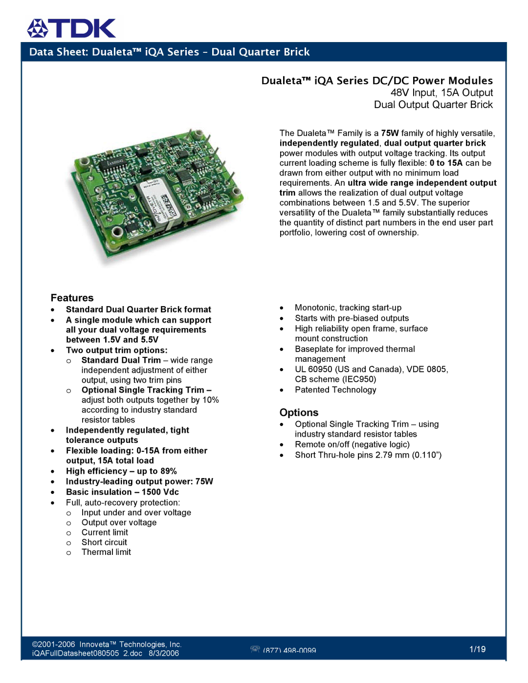 TDK iQA Series manual Features, Options 