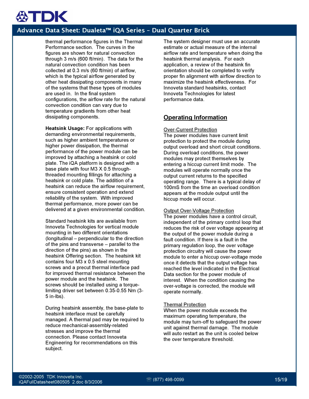 TDK iQA Series manual Operating Information 