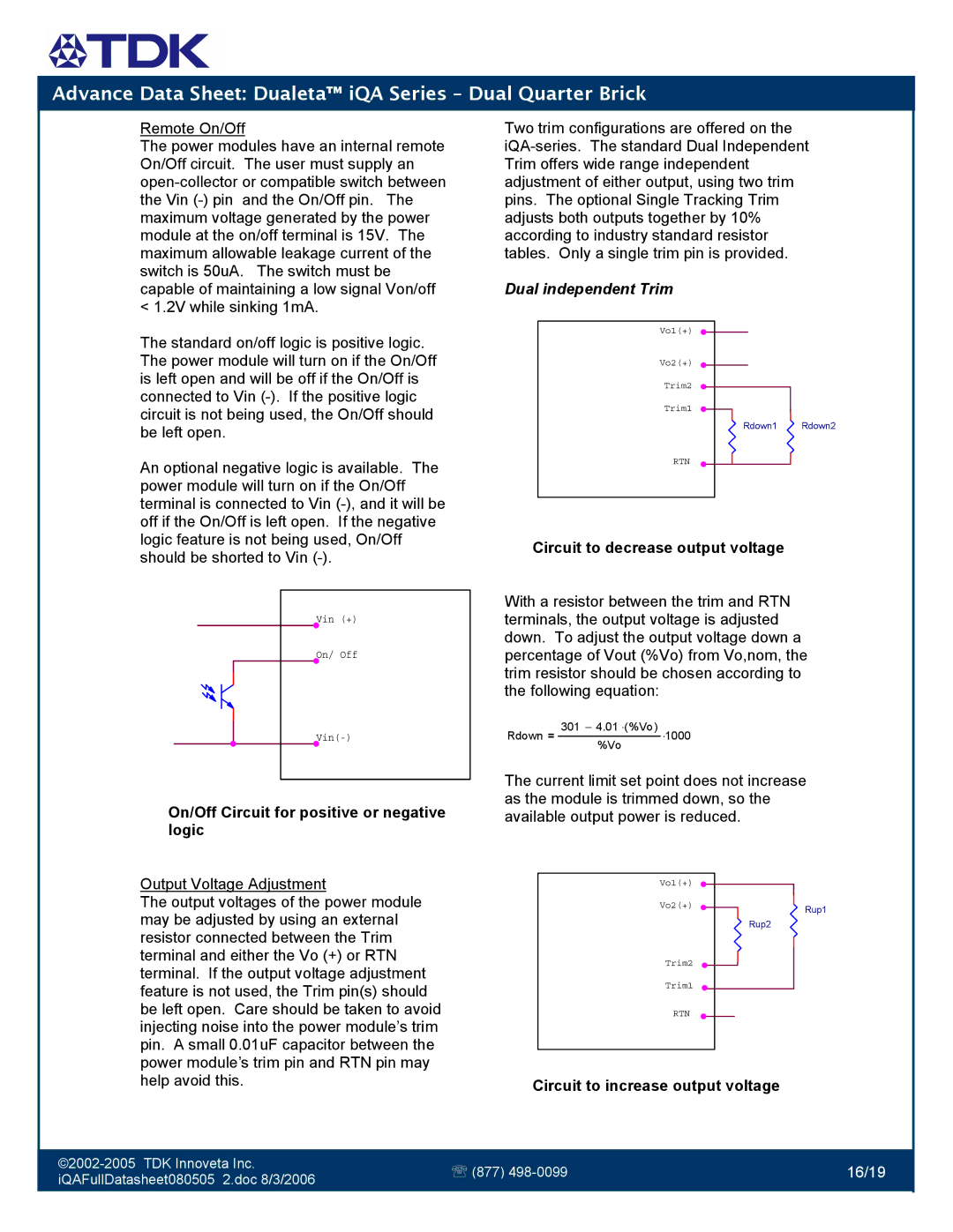 TDK iQA Series manual Dual independent Trim 