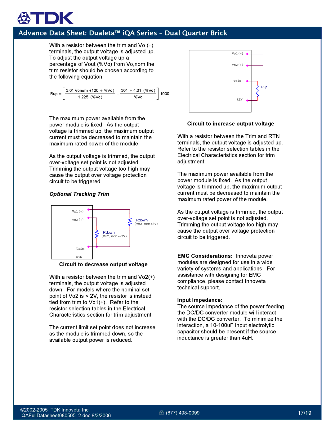 TDK iQA Series manual Optional Tracking Trim 