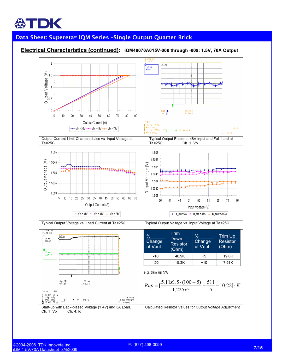 TDK iQM Series manual Rup = 5.11x1.5 ⋅ 100 + 5 − 511 − 10.22 ⋅ K 225x5 