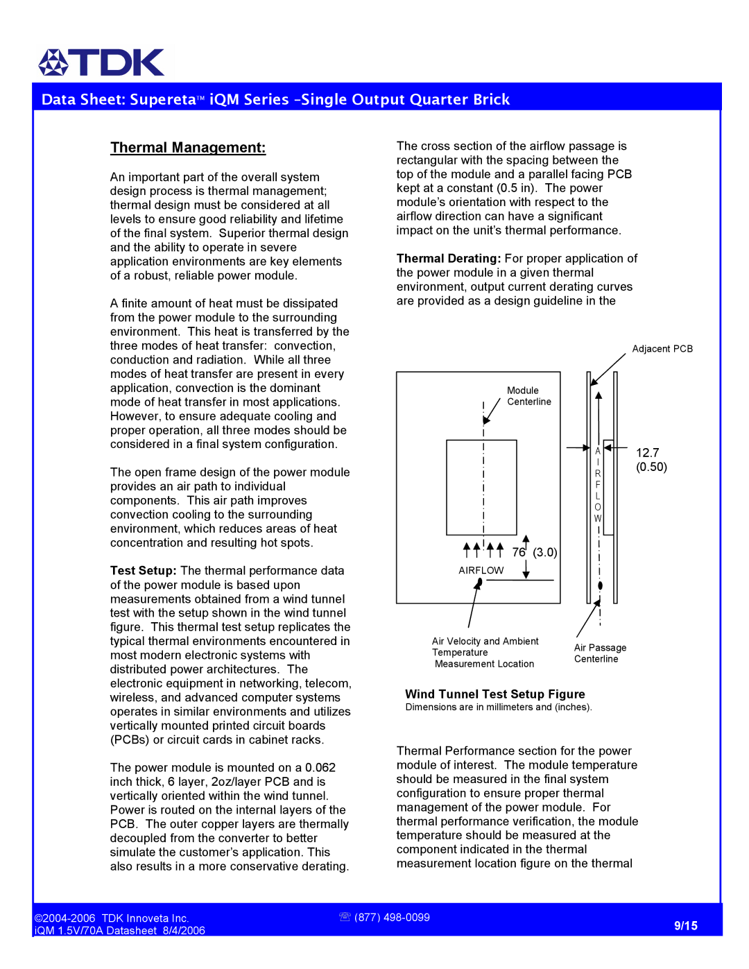 TDK iQM Series manual Thermal Management, Wind Tunnel Test Setup Figure 