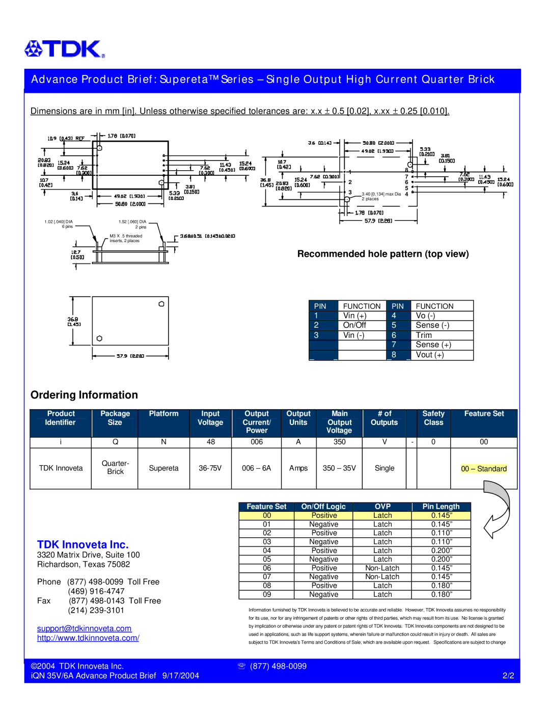 TDK iQN 35V/6A manual TDK Innoveta Inc 