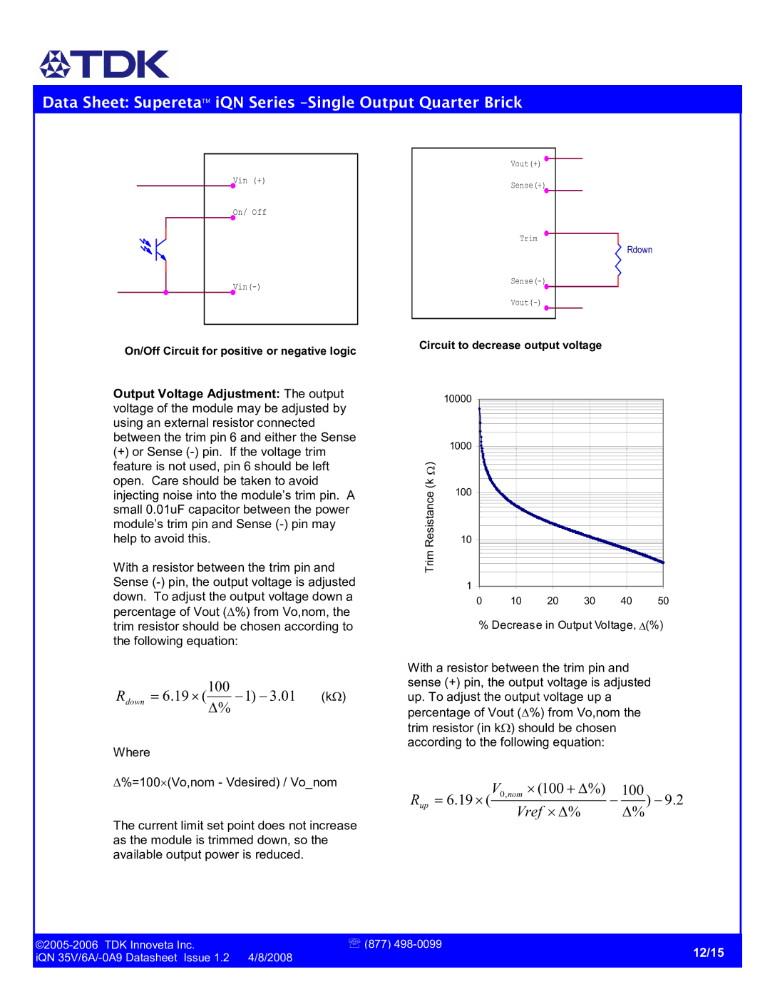 TDK iQN series manual 100 − 1 − 3.01 k Ω, 12/15 