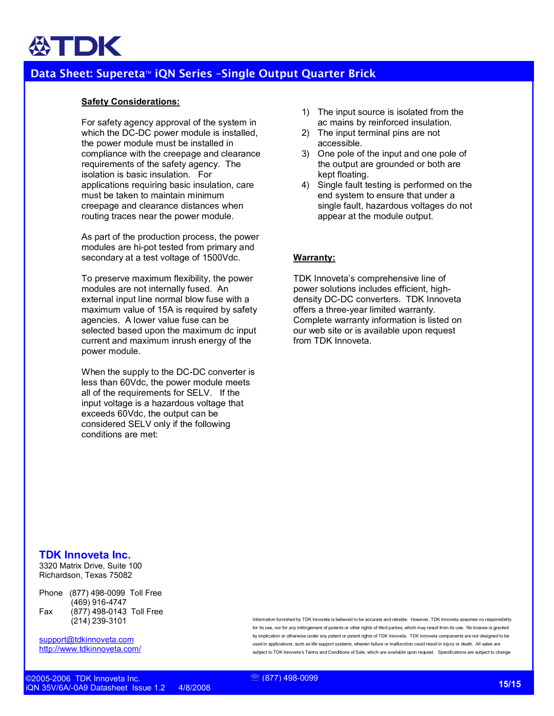 TDK iQN series manual 15/15 