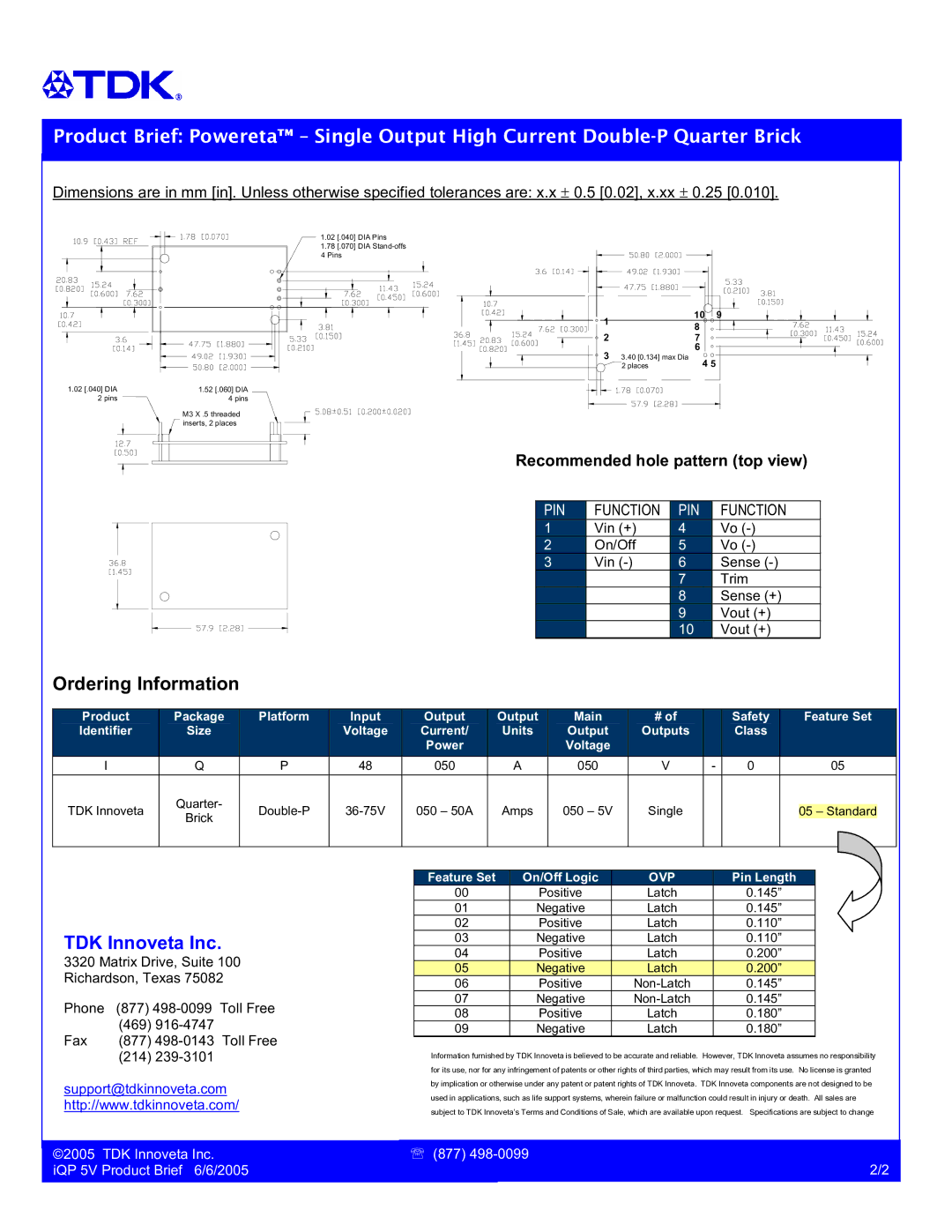 TDK iQP48050A050V, iQP Series manual TDK Innoveta Inc 