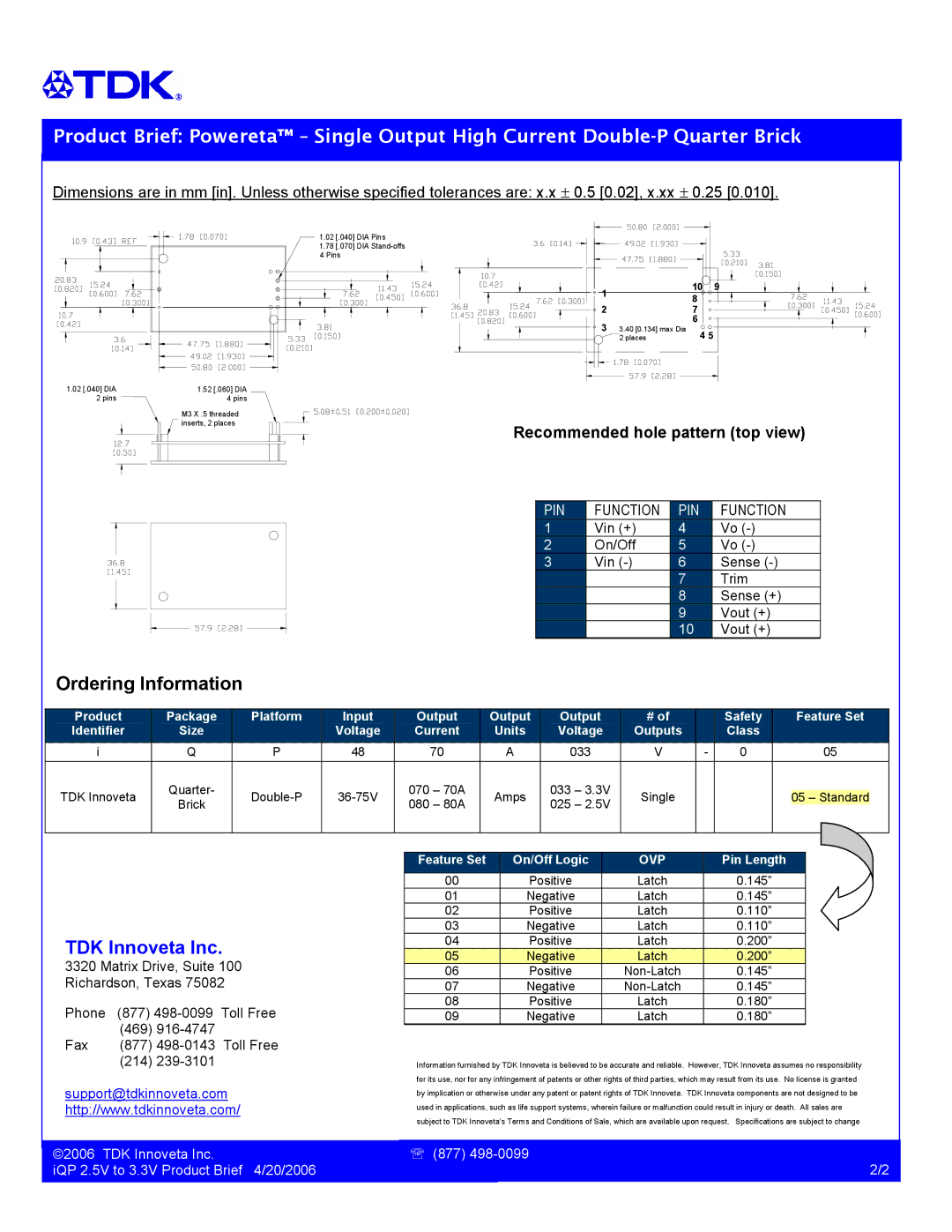 TDK iQP48070A033V, iQP48080A025V manual TDK Innoveta Inc 