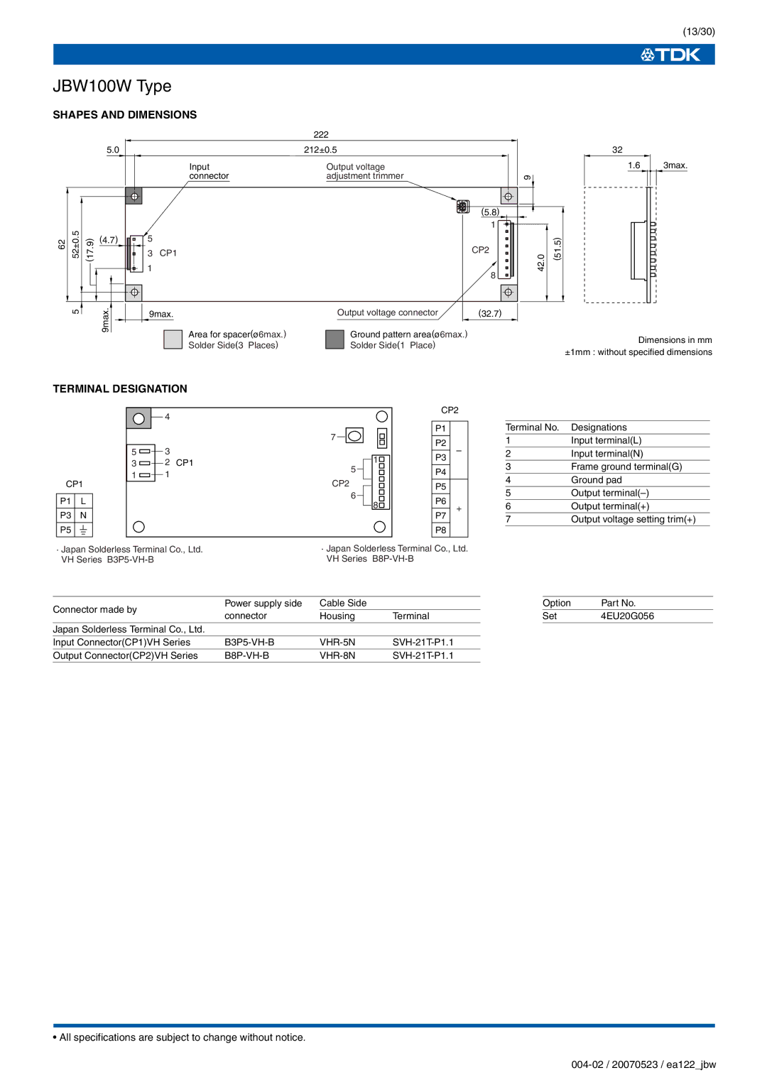 TDK J Series JBW specifications 13/30 