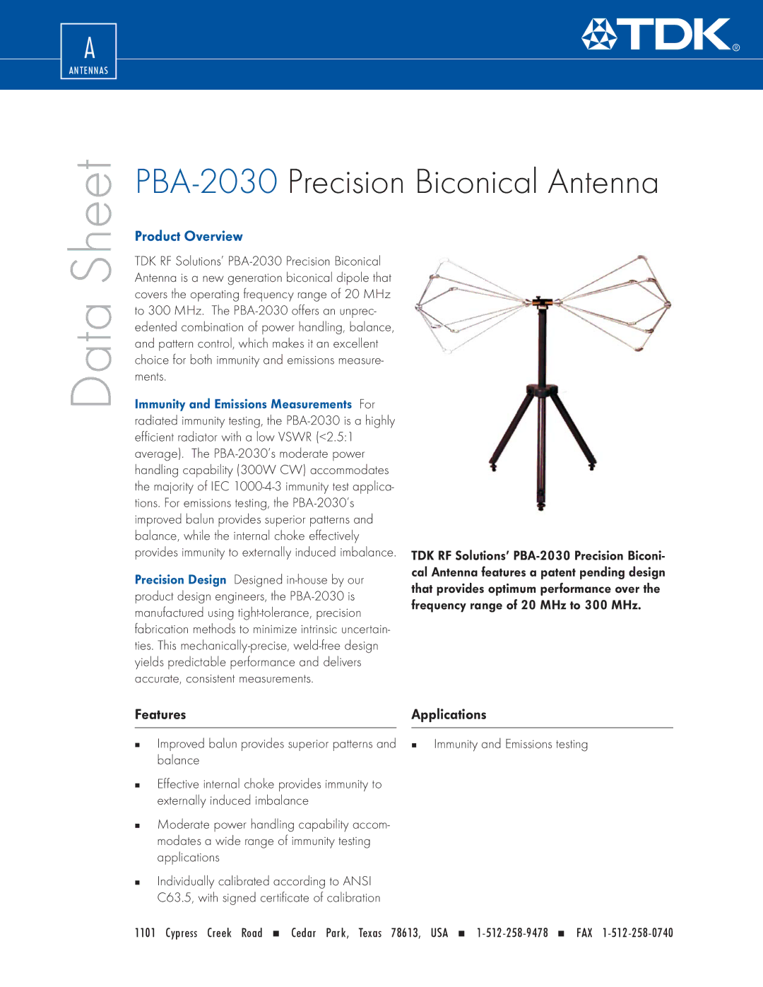 TDK PBA-2030 manual Data, Product Overview, Features Applications 