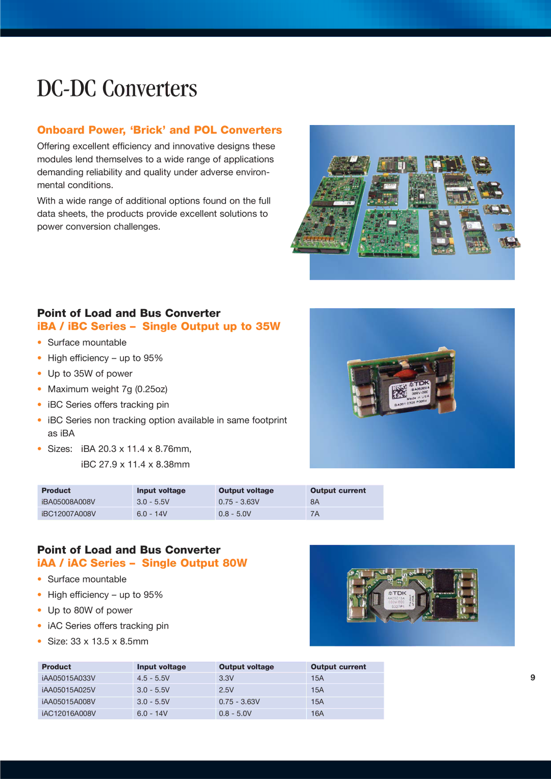 TDK Power Supply/DC to DC Converter/CCFL Inverter manual Onboard Power, ‘Brick’ and POL Converters 