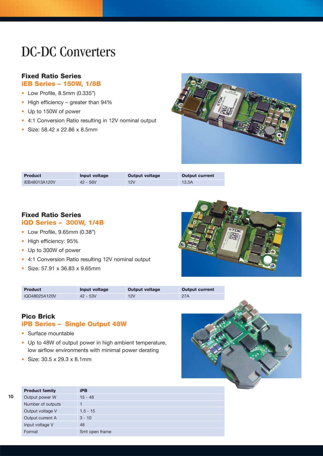 TDK Power Supply/DC to DC Converter/CCFL Inverter manual IEB Series 150W, 1/8B, IQD Series 300W, 1/4B, Product family IPB 