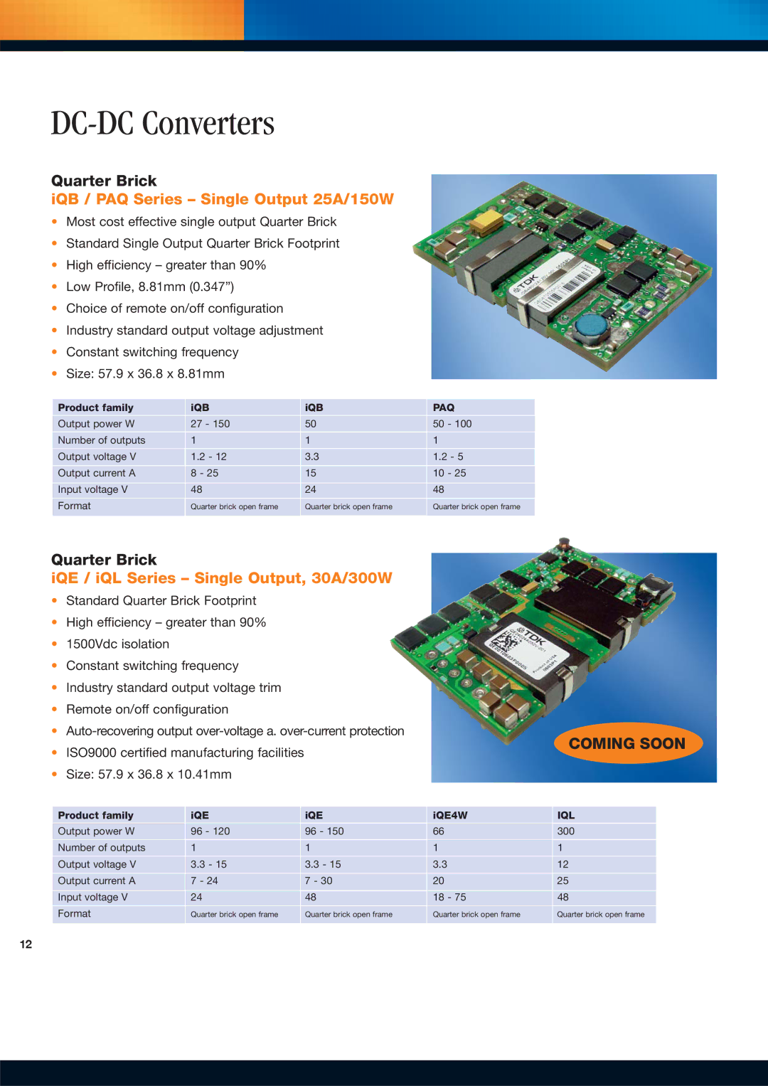 TDK Power Supply/DC to DC Converter/CCFL Inverter manual IQB / PAQ Series Single Output 25A/150W, Paq, Iql 