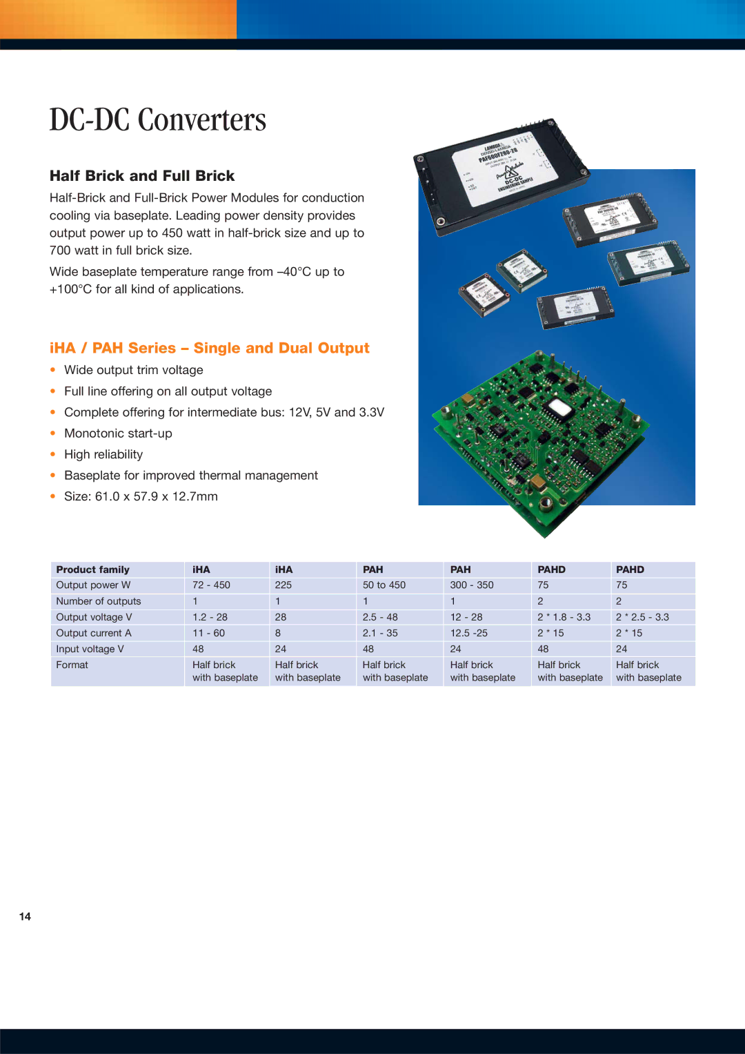 TDK Power Supply/DC to DC Converter/CCFL Inverter IHA / PAH Series Single and Dual Output, Product family IHA, PAH Pahd 