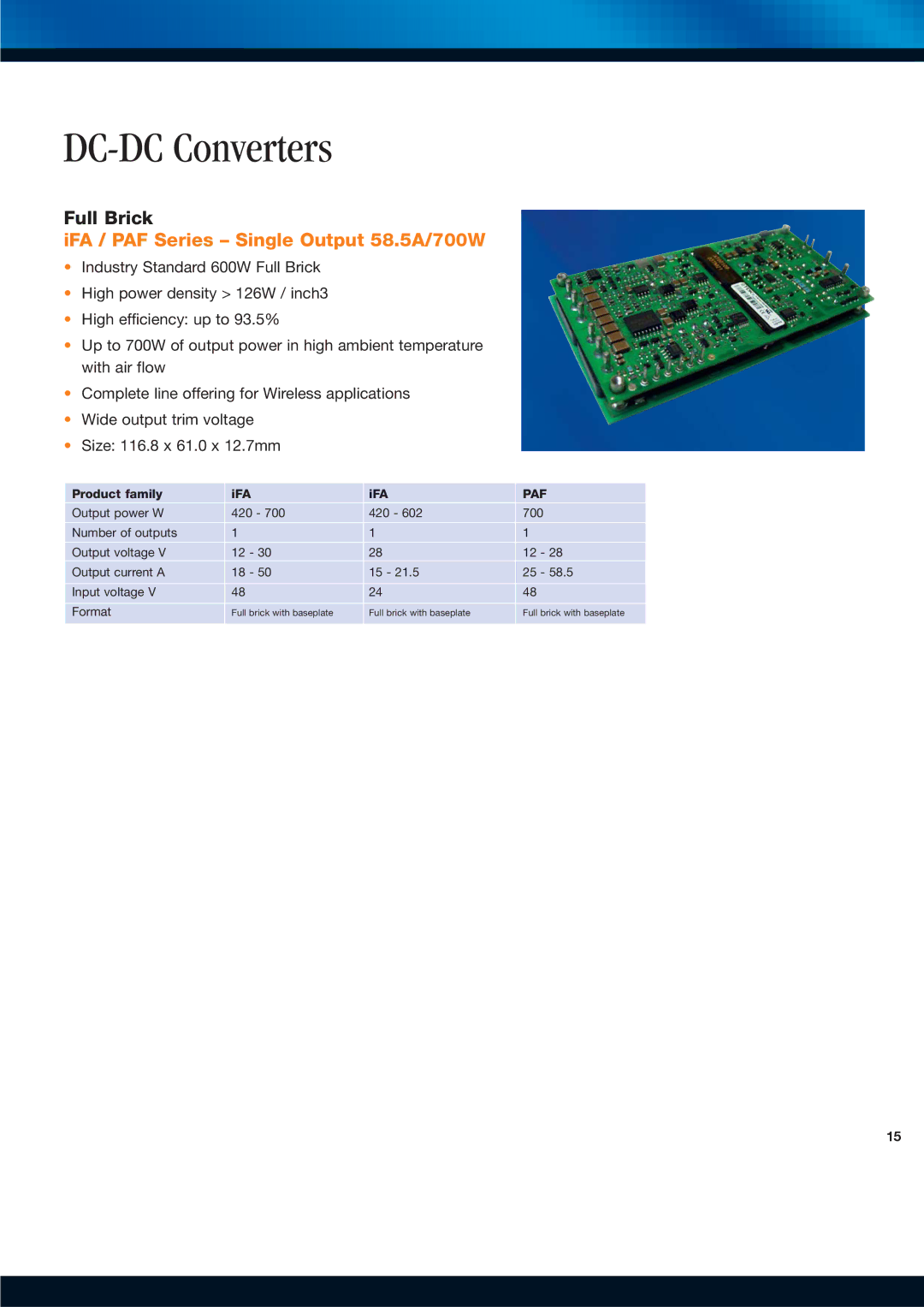 TDK Power Supply/DC to DC Converter/CCFL Inverter manual IFA / PAF Series Single Output 58.5A/700W, Product family IFA, Paf 