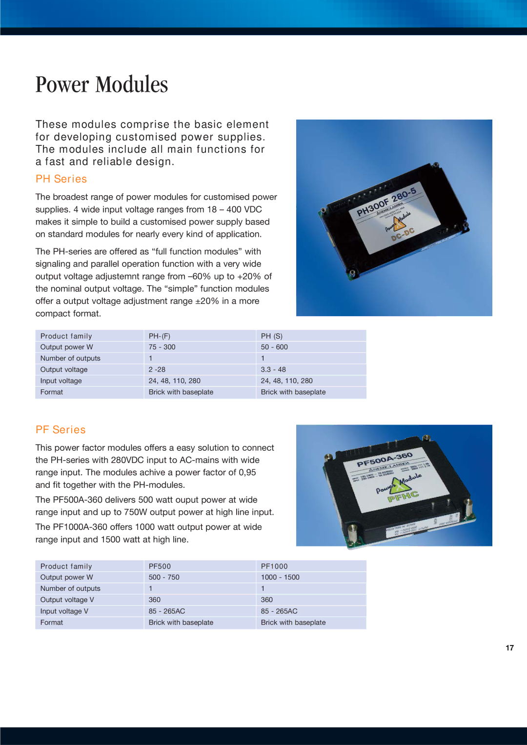 TDK Power Supply/DC to DC Converter/CCFL Inverter manual Power Modules, PH Series, PF Series, Product family PH-F PH S 