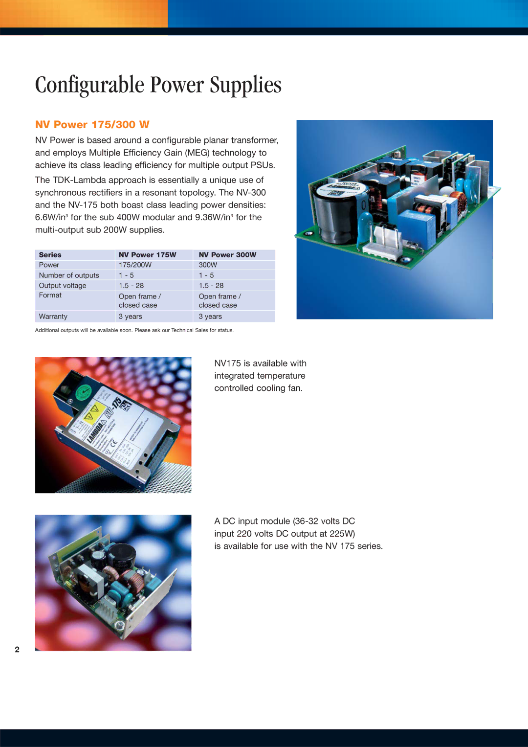 TDK Power Supply/DC to DC Converter/CCFL Inverter manual Configurable Power Supplies, NV Power 175/300 W 