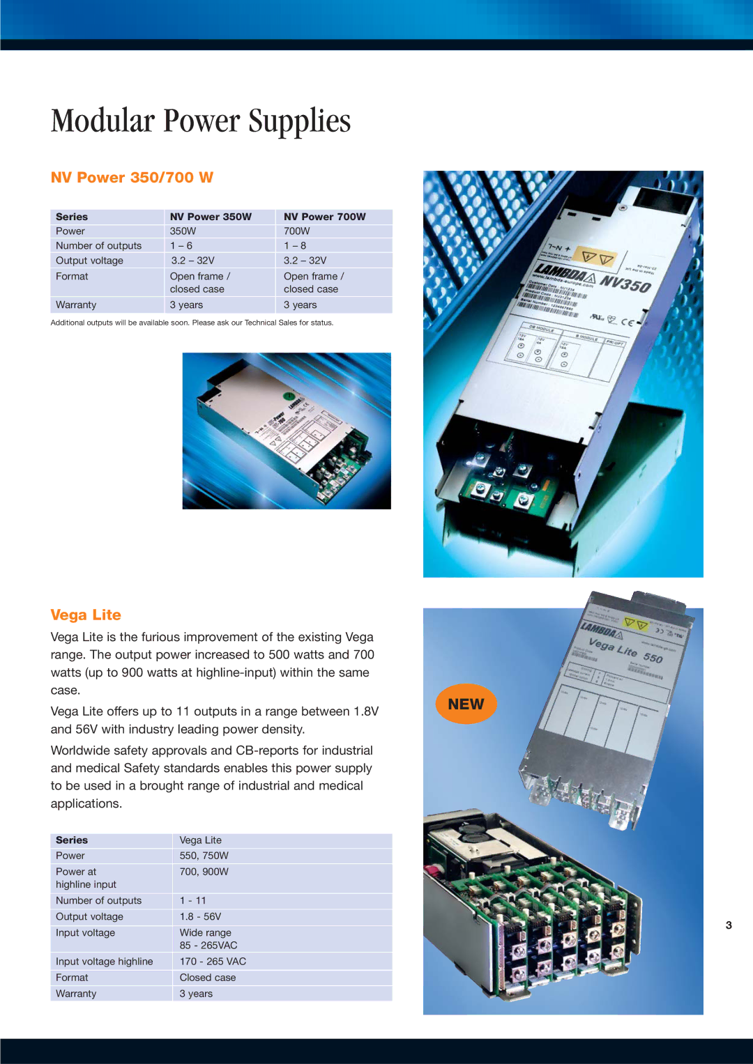 TDK Power Supply/DC to DC Converter/CCFL Inverter manual Modular Power Supplies, NV Power 350/700 W, Vega Lite, Series 