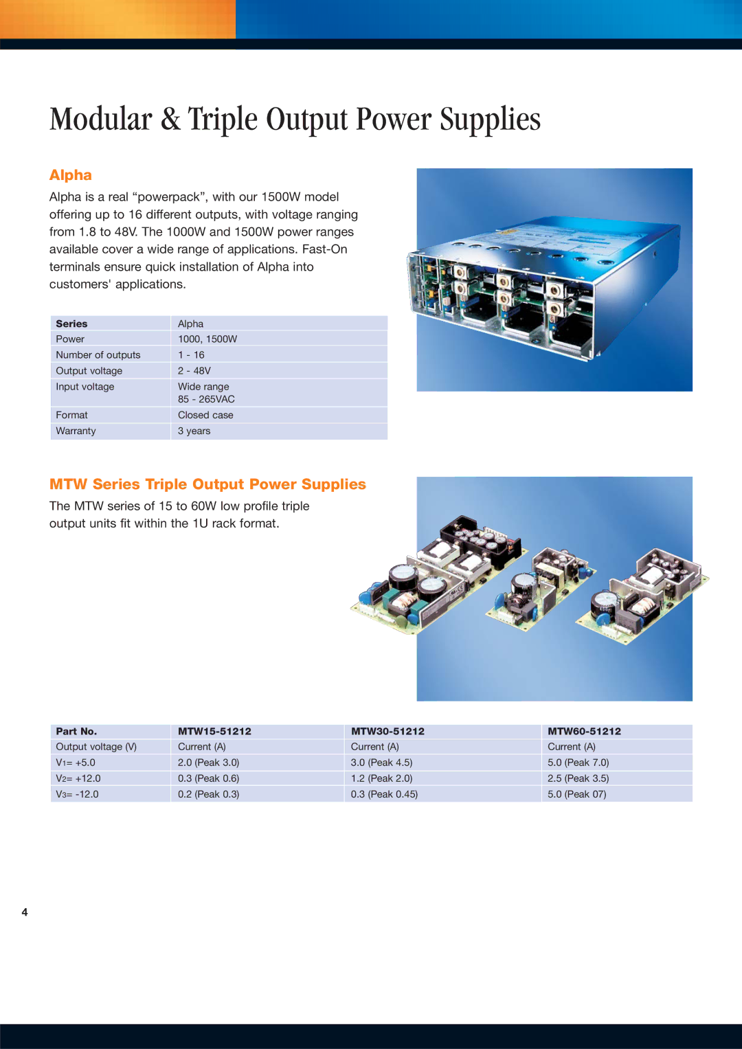 TDK Power Supply/DC to DC Converter/CCFL Inverter manual Modular & Triple Output Power Supplies, Alpha 