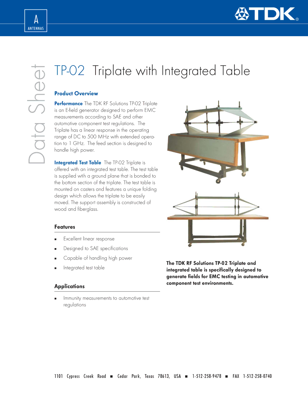 TDK TP-02 specifications Data, Product Overview, Features, Applications 