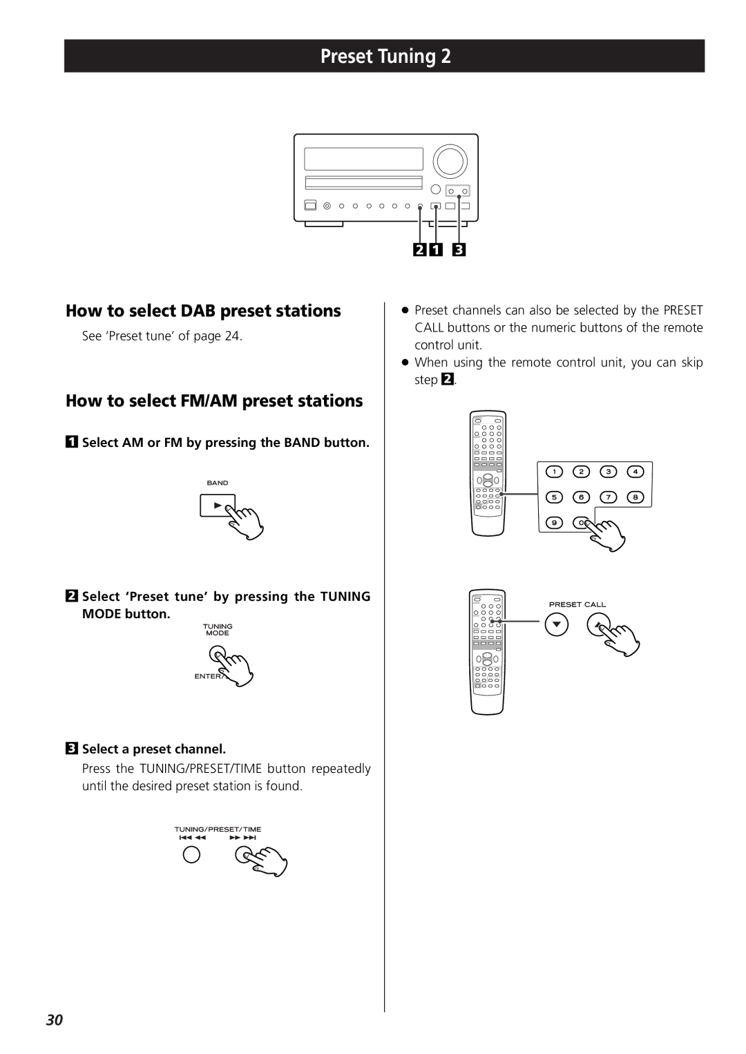 Teac 9A10001300 CR-H250 owner manual How to select DAB preset stations, How to select FM/AM preset stations 