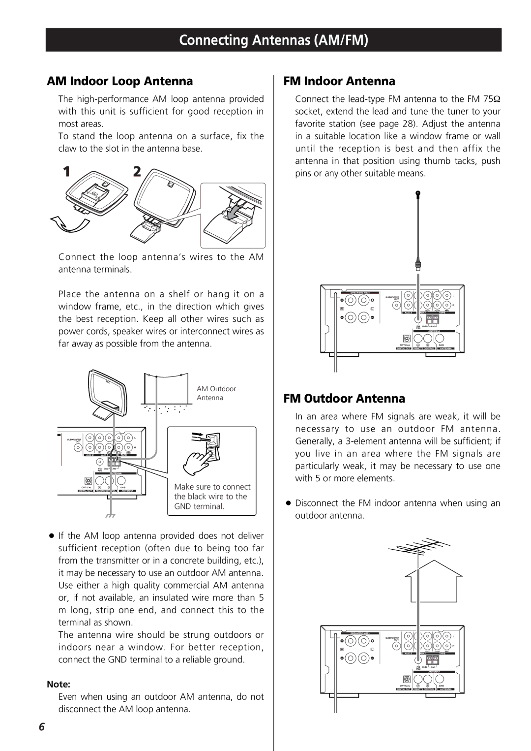 Teac 9A10001300 CR-H250 Connecting Antennas AM/FM, AM Indoor Loop Antenna, FM Indoor Antenna, FM Outdoor Antenna 