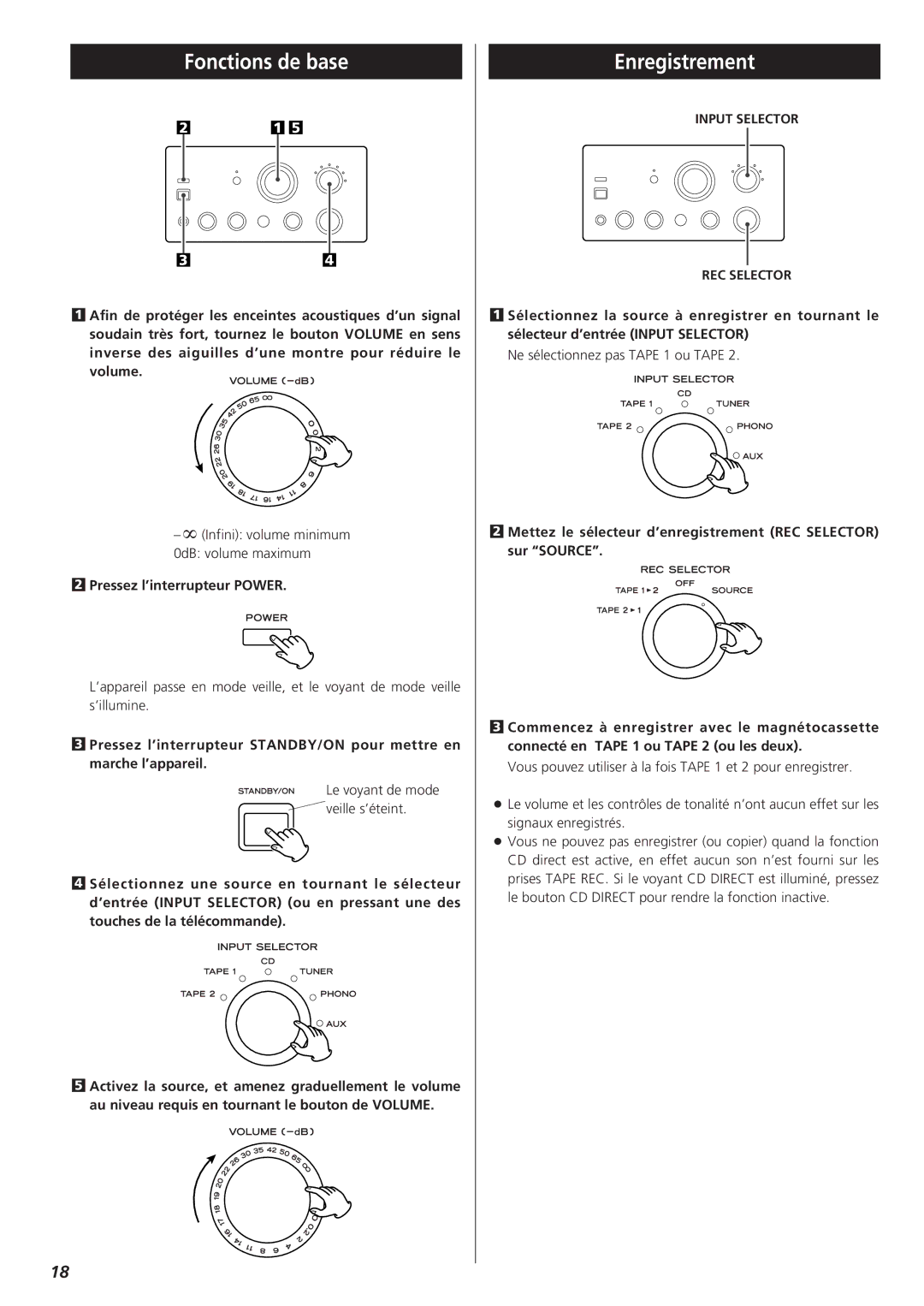 Teac A-H300mkII owner manual Fonctions de base, Enregistrement, Pressez l’interrupteur Power 