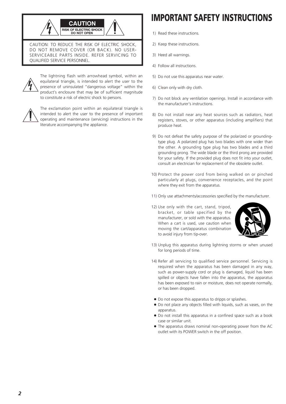 Teac A-H300mkII owner manual Important Safety Instructions 