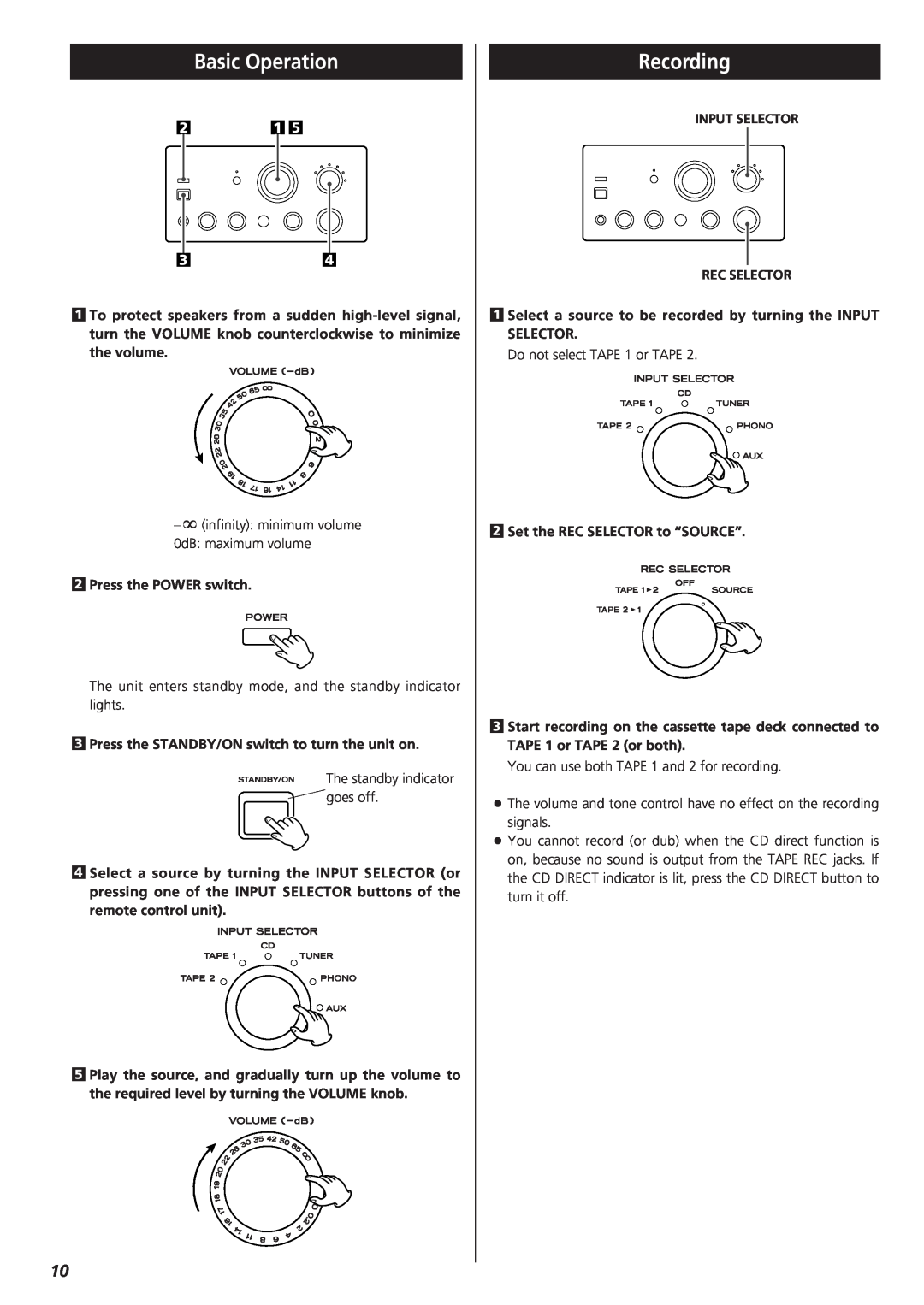 Teac A-H300mkII owner manual Basic Operation, Recording 