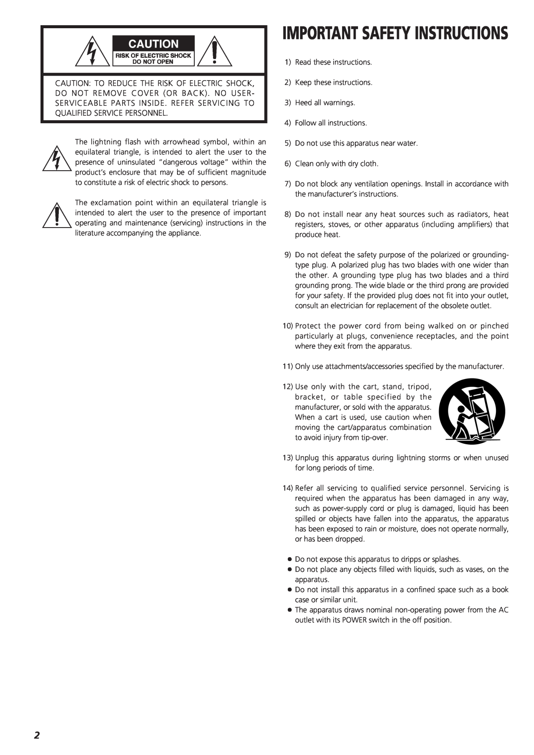Teac A-H300mkII owner manual Important Safety Instructions 