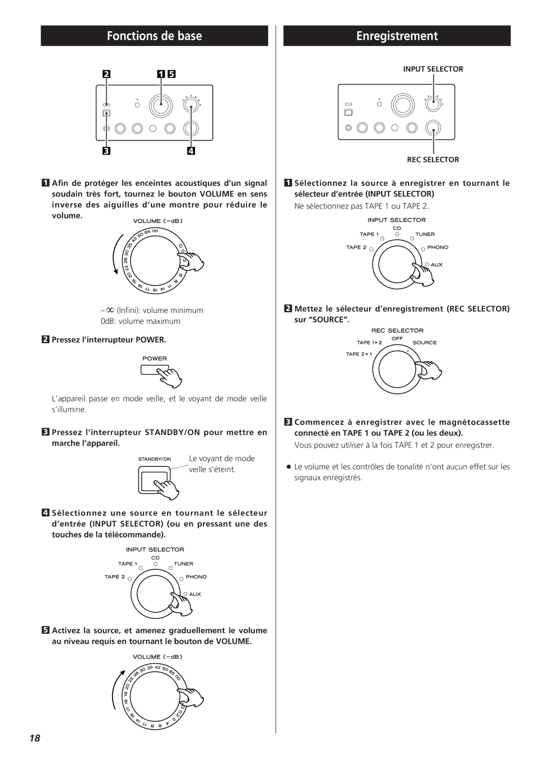 Teac A-H300mkIII owner manual Fonctions de base, Enregistrement, Pressez l’interrupteur Power 