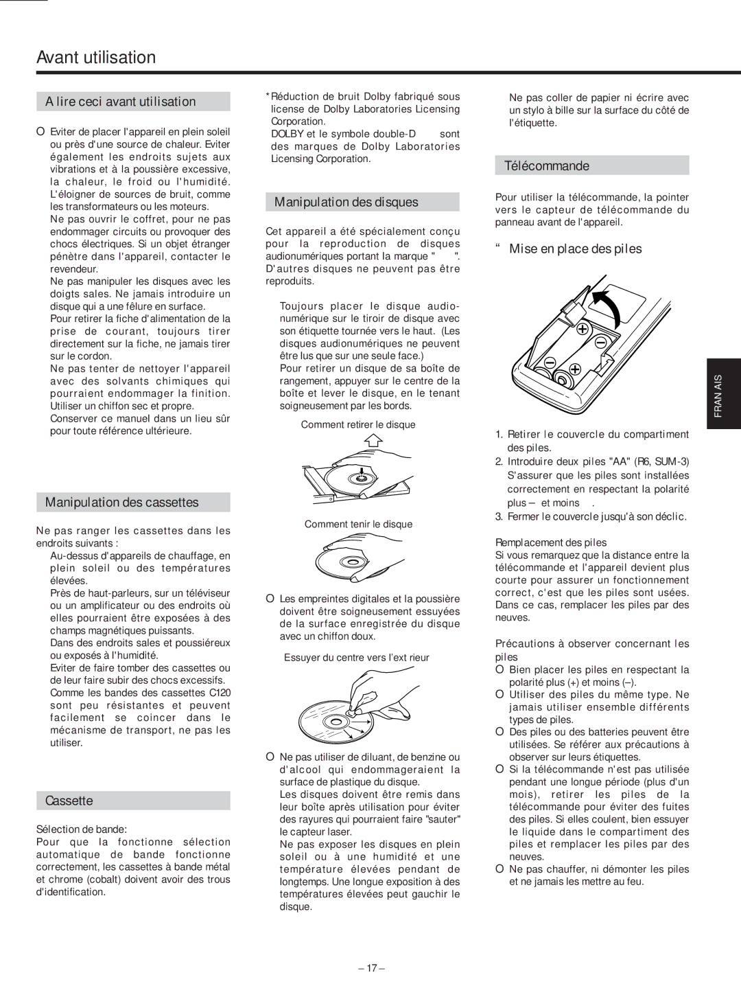 Teac AD-500 owner manual Avant utilisation 