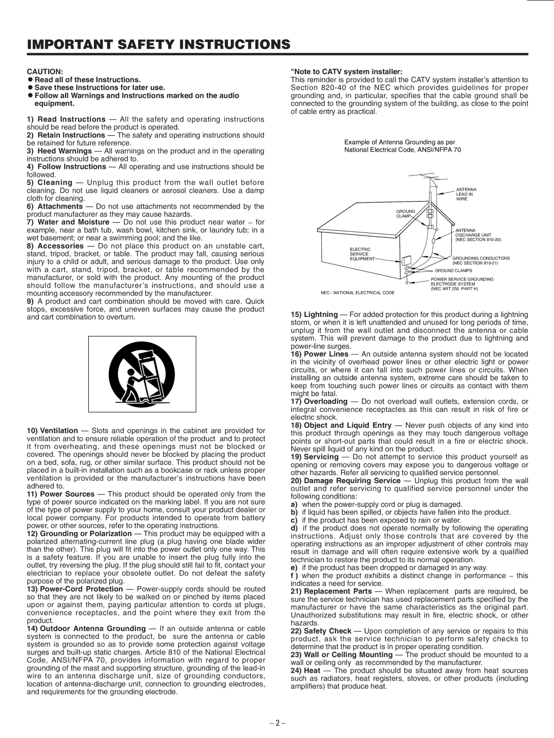 Teac AD-500 owner manual Important Safety Instructions 