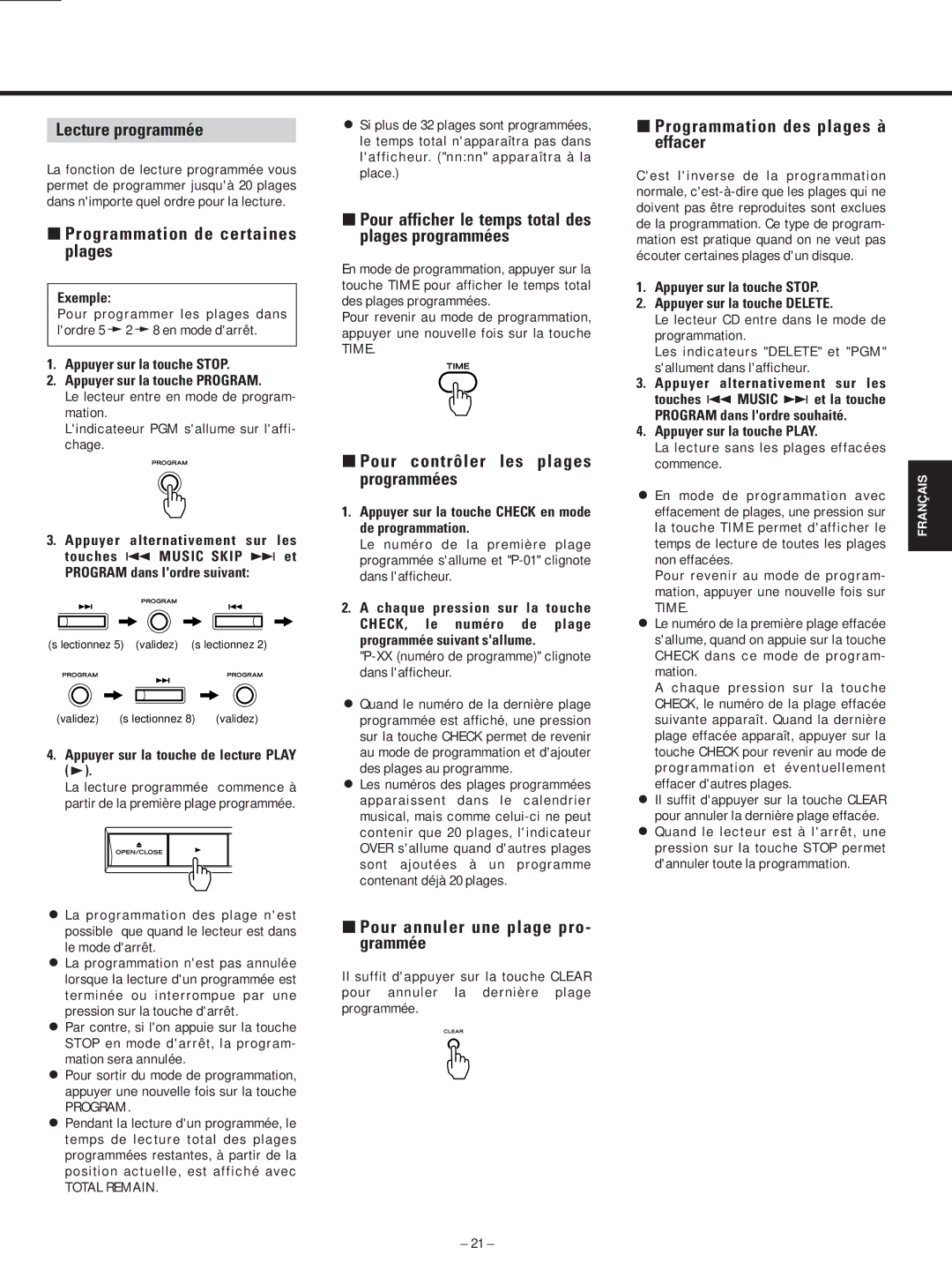 Teac AD-500 Lecture programmée, ∑ Programmation de certaines plages, ∑ Pour afficher le temps total des plages programmées 