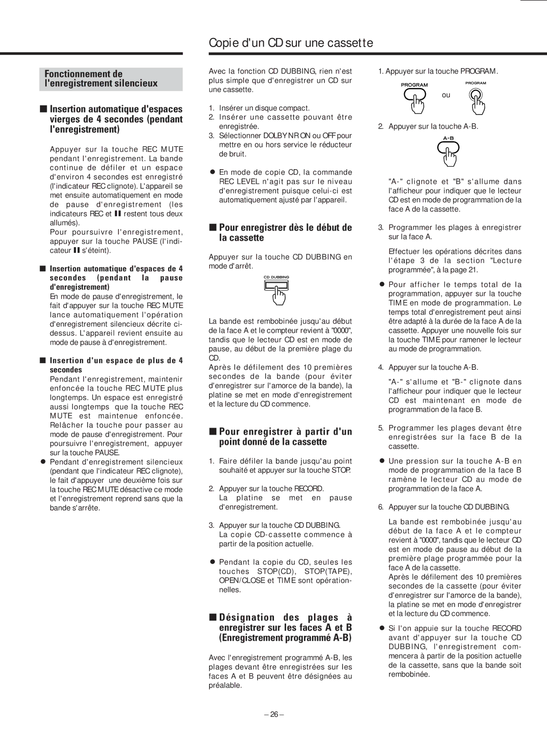 Teac AD-500 owner manual Copie dun CD sur une cassette, ∑ Pour enregistrer dès le début de la cassette 