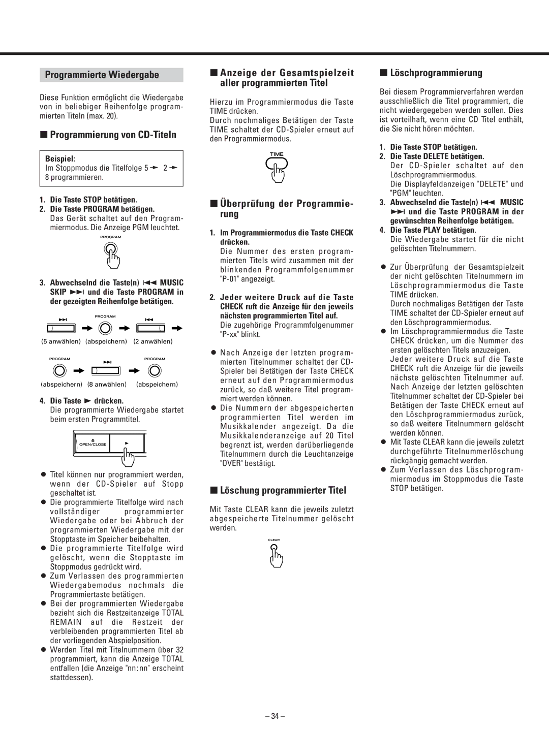 Teac AD-500 owner manual Programmierte Wiedergabe, ∑ Programmierung von CD-Titeln, ∑ Überprüfung der Programmie- rung 